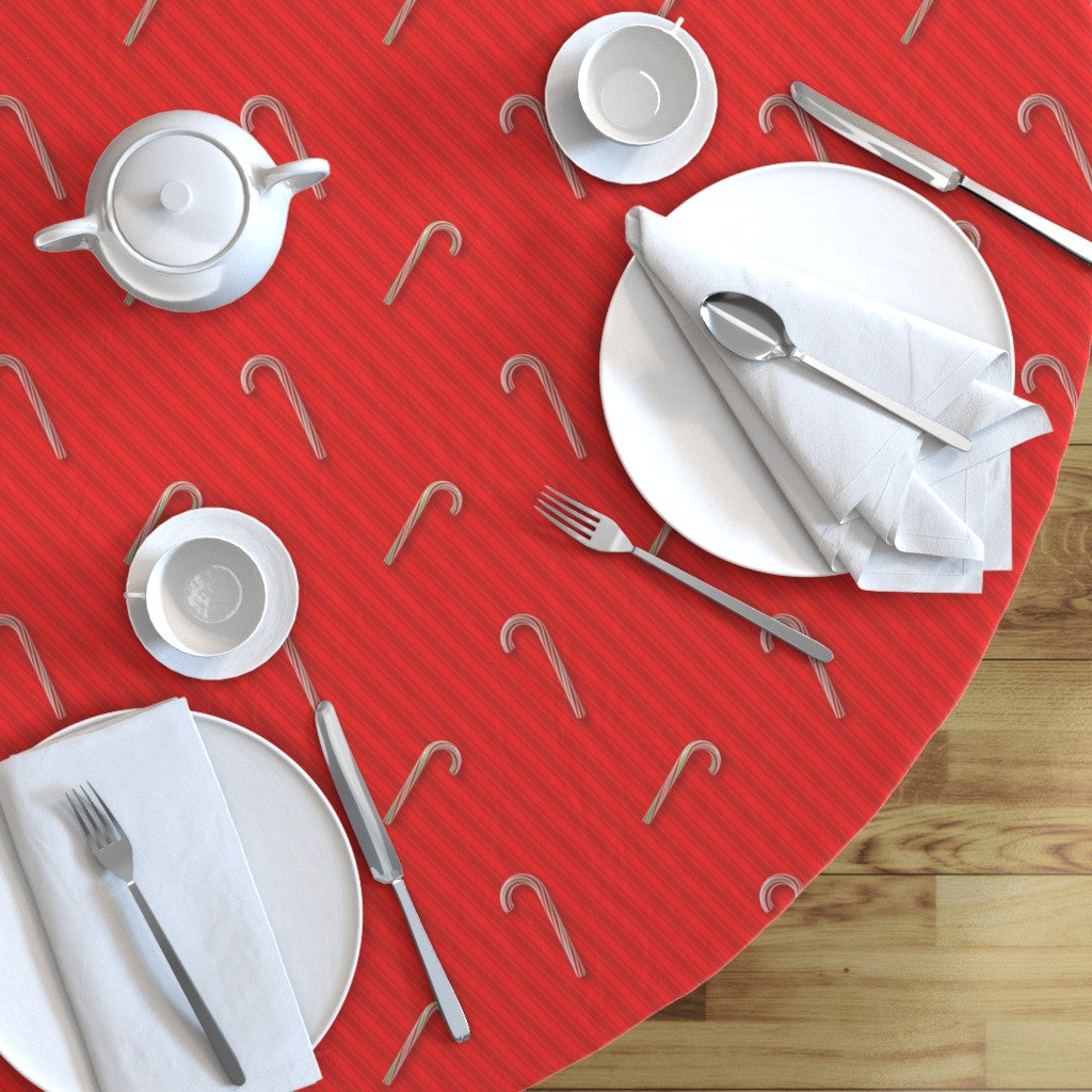 Candy Canes & Red Stripes Round Tablecloths