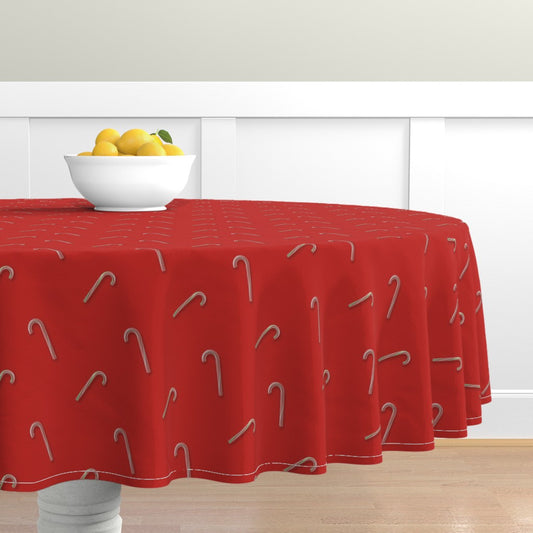 Candy Canes on Solid Red Round Tablecloths
