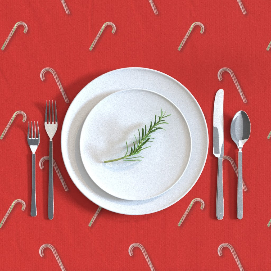 Candy Canes on Solid Red Square or Rectangular Tablecloth