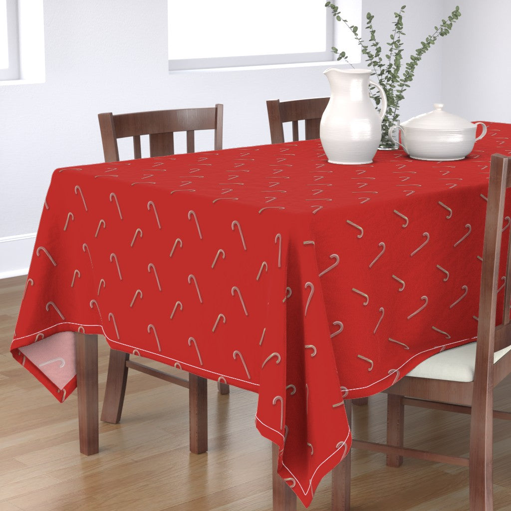 Candy Canes on Solid Red Square or Rectangular Tablecloth