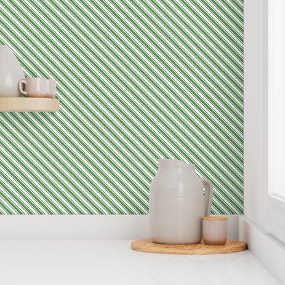 Green & White Candy Cane Stripe Wallpaper