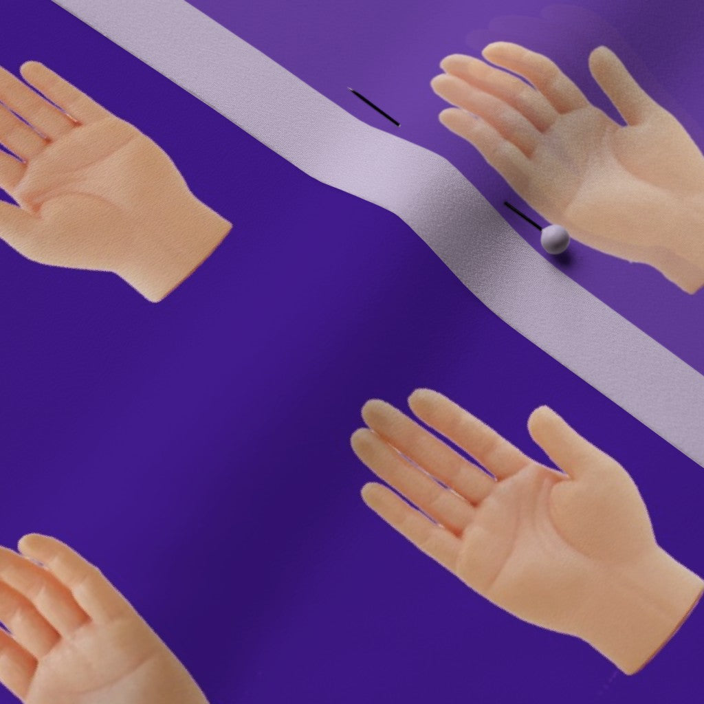 Hands (Purple) Poly Crepe de Chine Printed Fabric by Studio Ten Design