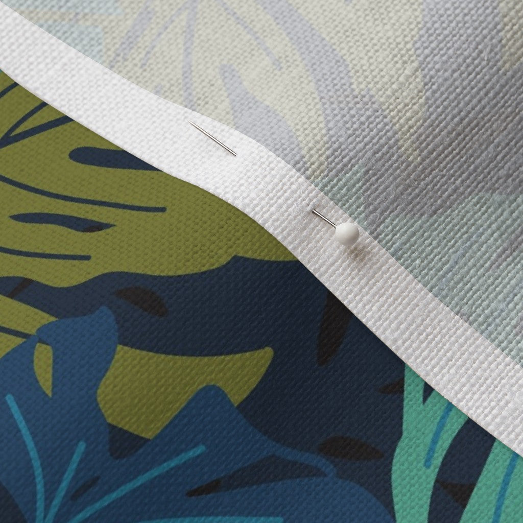 Monstera Madness Day Belgian Linen™ Printed Fabric by Studio Ten Design