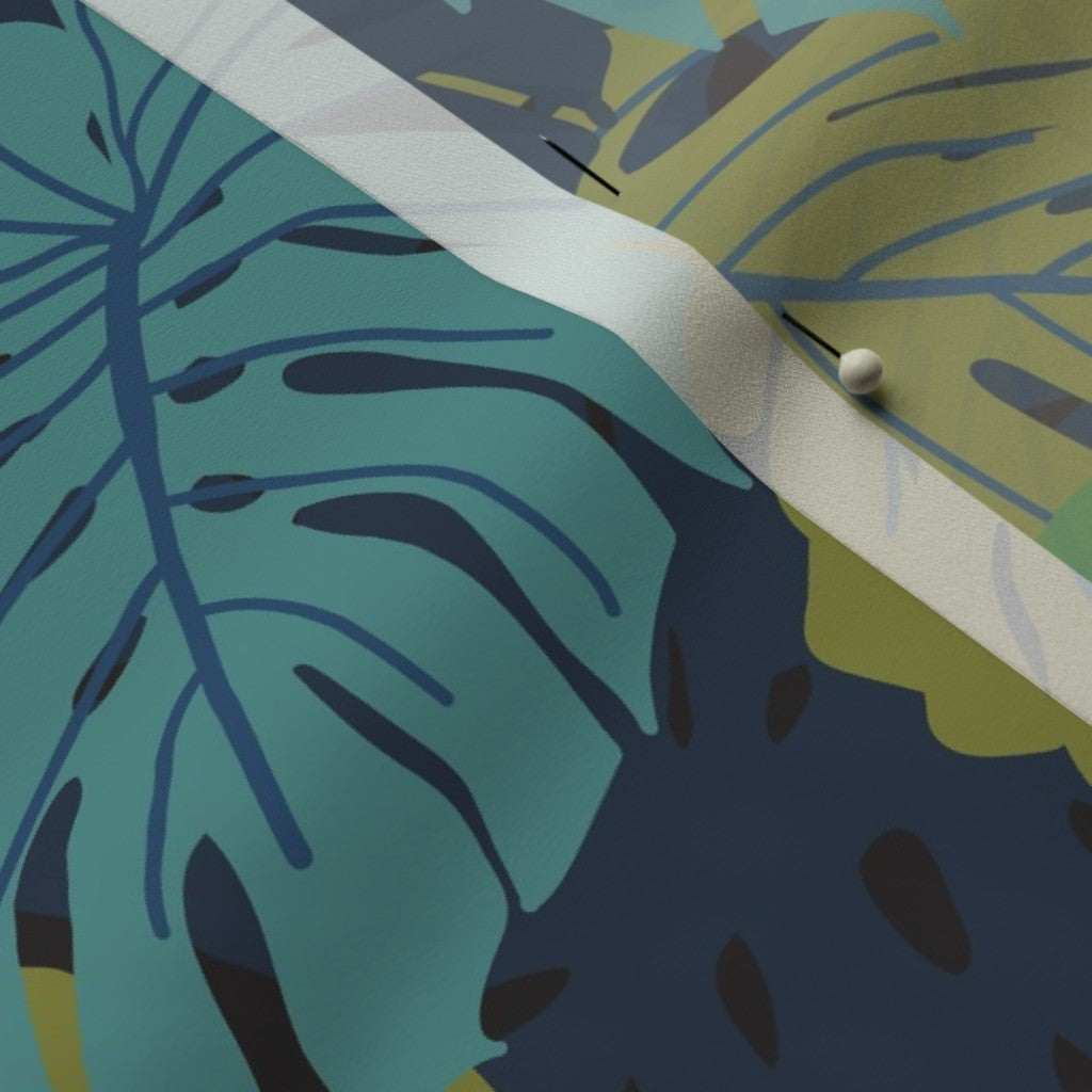 Monstera Madness Day Poly Crepe de Chine Printed Fabric by Studio Ten Design