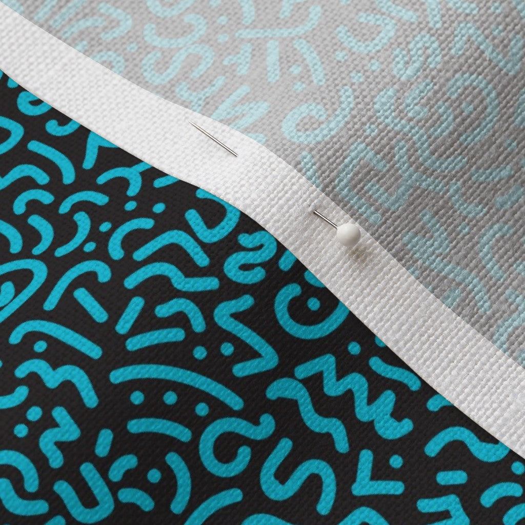 Doodle Aqua+Black Belgian Linen™ Printed Fabric by Studio Ten Design
