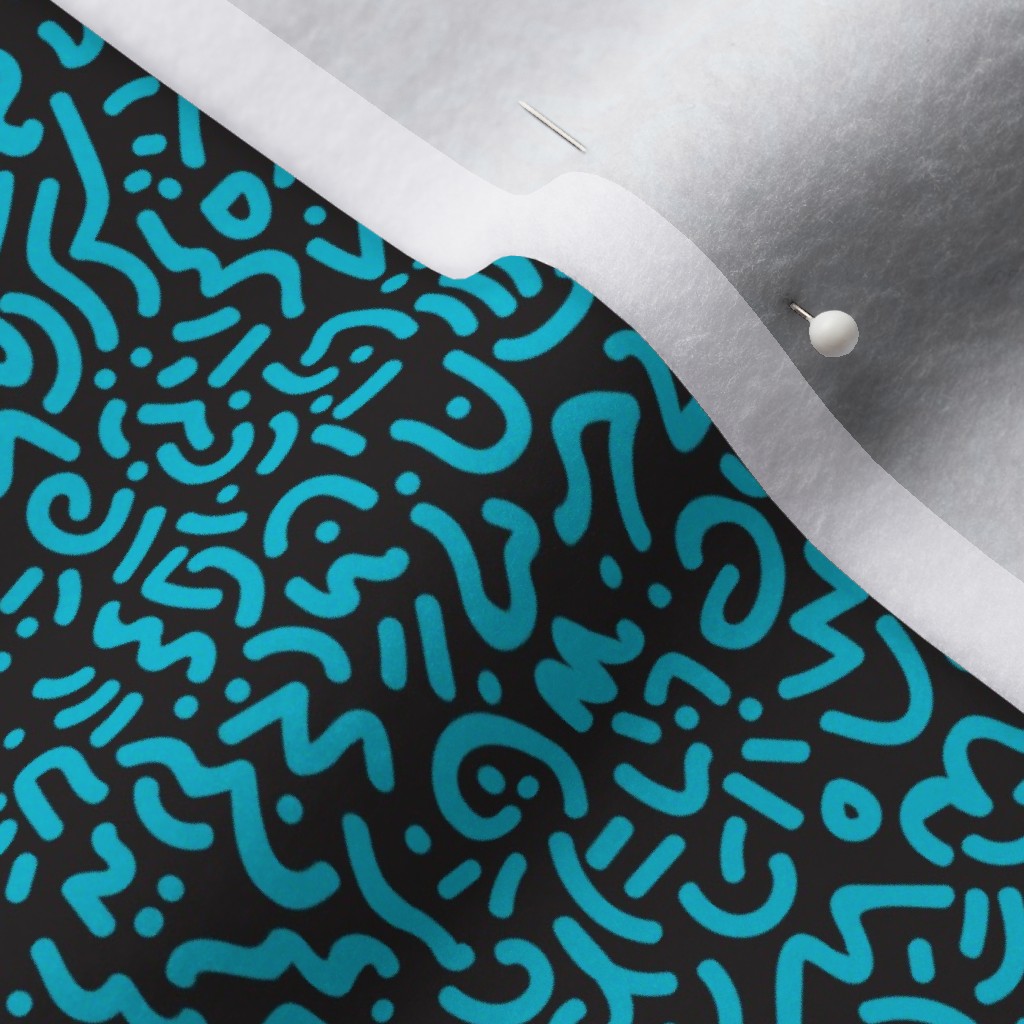 Doodle Aqua+Black Polartec® Fleece Printed Fabric by Studio Ten Design