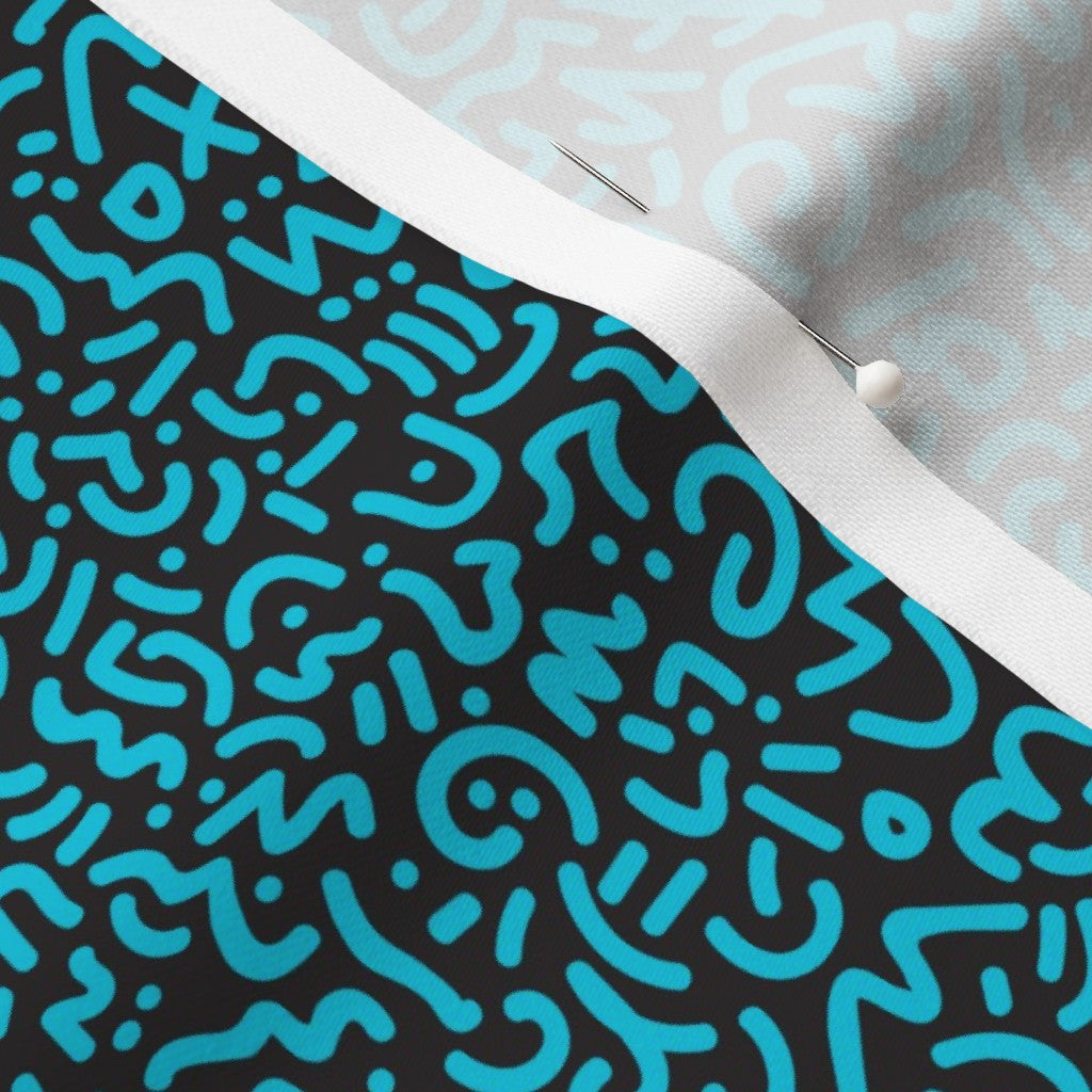 Doodle Aqua+Black Longleaf Sateen Grand Printed Fabric by Studio Ten Design