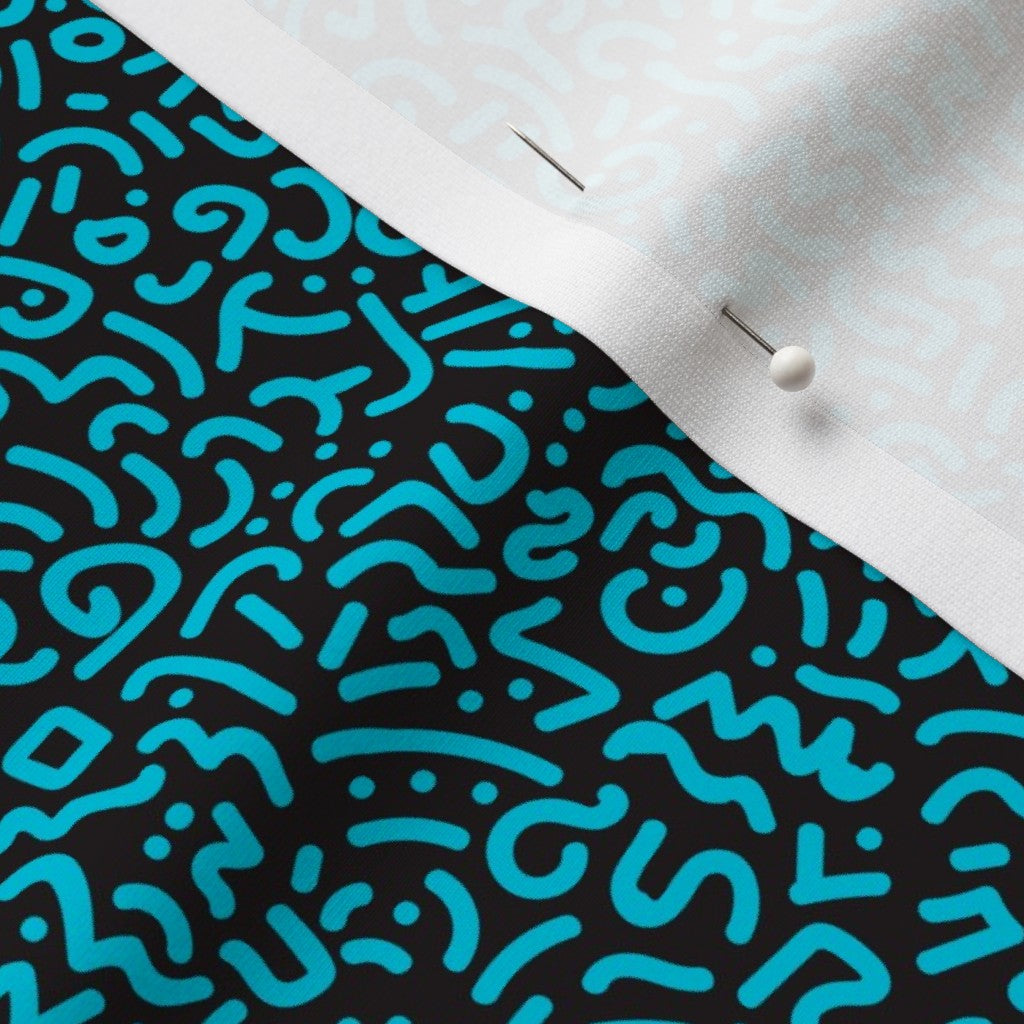 Doodle Aqua+Black Sport Lycra Printed Fabric by Studio Ten Design