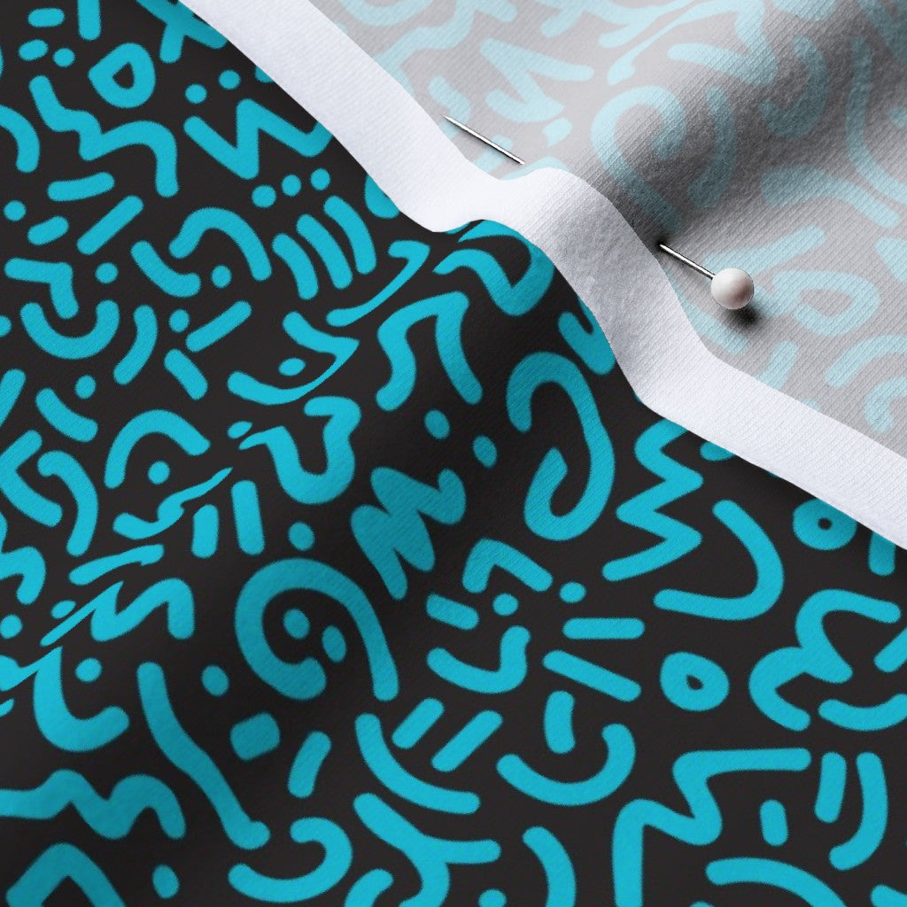 Doodle Aqua+Black Cotton Spandex Jersey Printed Fabric by Studio Ten Design