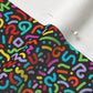 Doodle Multicolor+Black Organic Cotton Knit Printed Fabric by Studio Ten Design