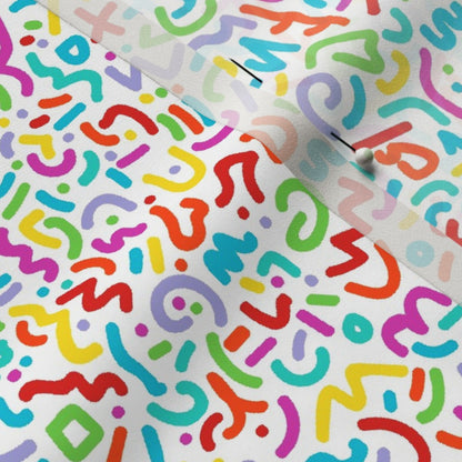 Doodle Multicolor+White Poly Crepe de Chine Printed Fabric by Studio Ten Design
