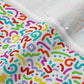Doodle Multicolor+White Organic Sweet Pea Gauze Printed Fabric by Studio Ten Design