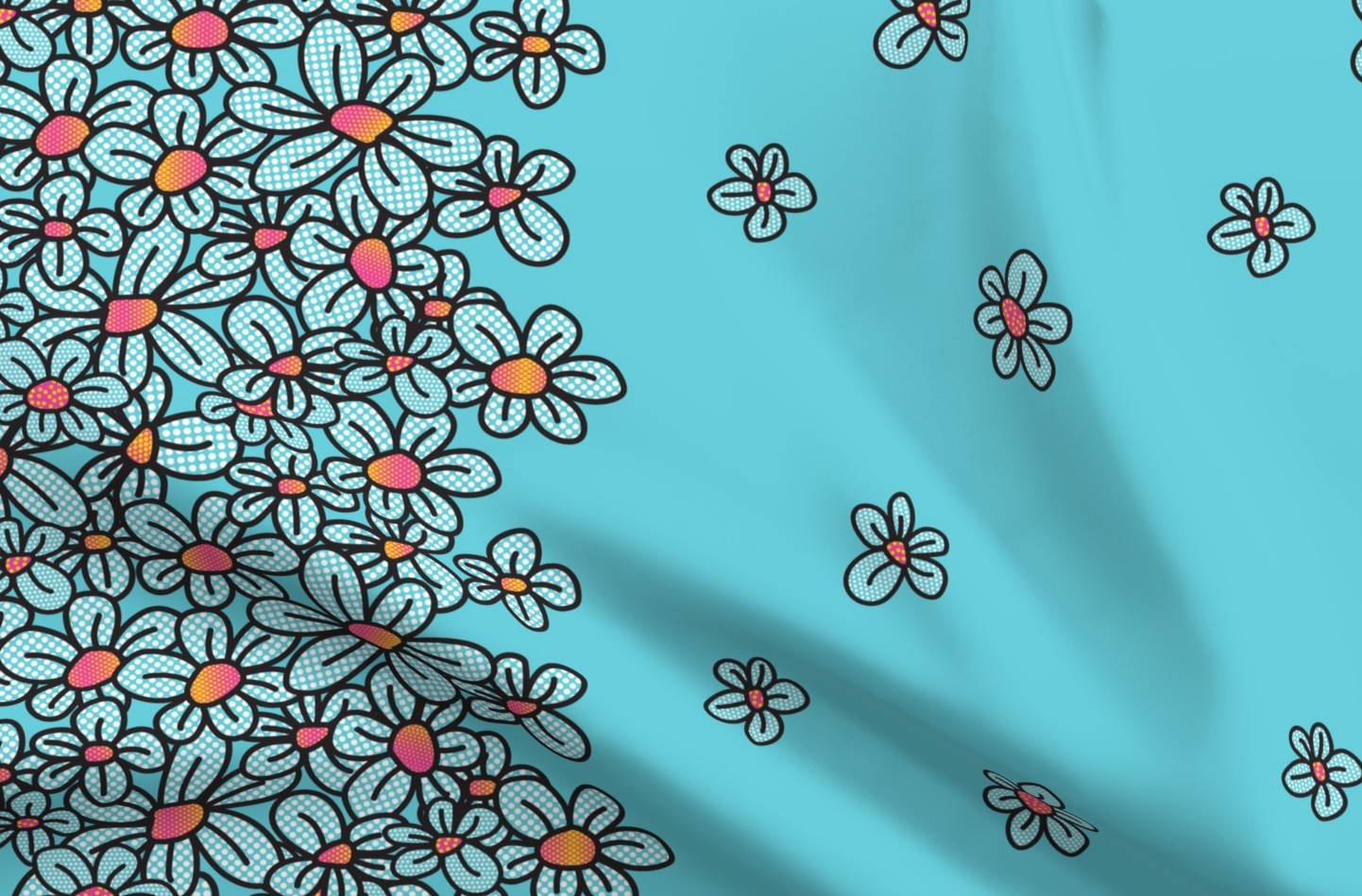 Flower Pop! Aqua Border Printed Fabric by Studio Ten Design