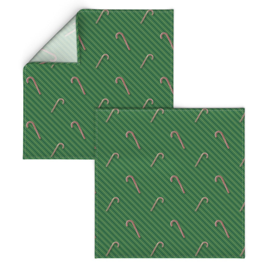 Candy Canes on Green Stripes Cloth Dinner Napkins