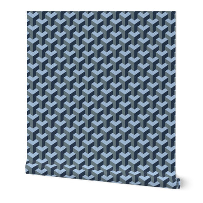 Papel pintado geométrico: azul cielo, pizarra, azul marino