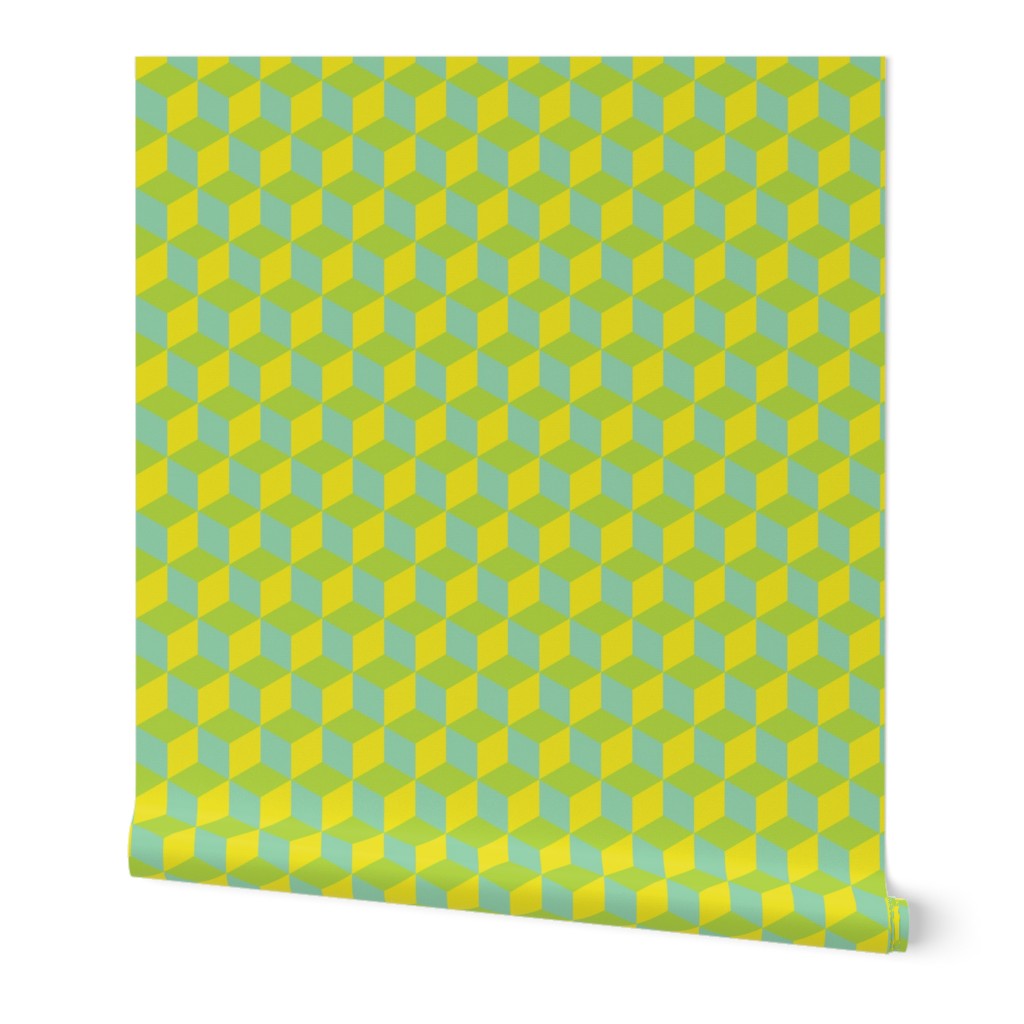 Tumbling Blocks: Jade, Lime, Lemon Lime Wallpaper