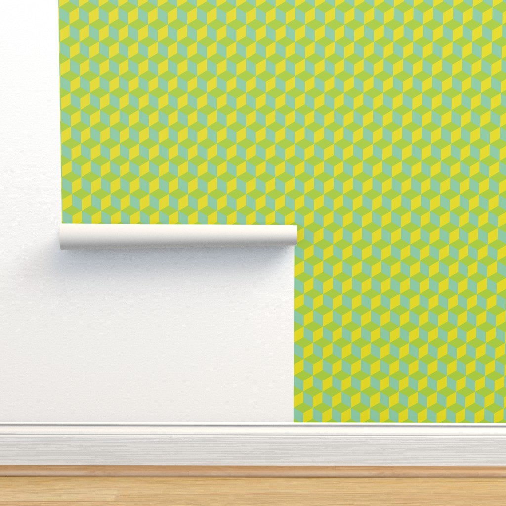 Tumbling Blocks: Jade, Lime, Lemon Lime Wallpaper