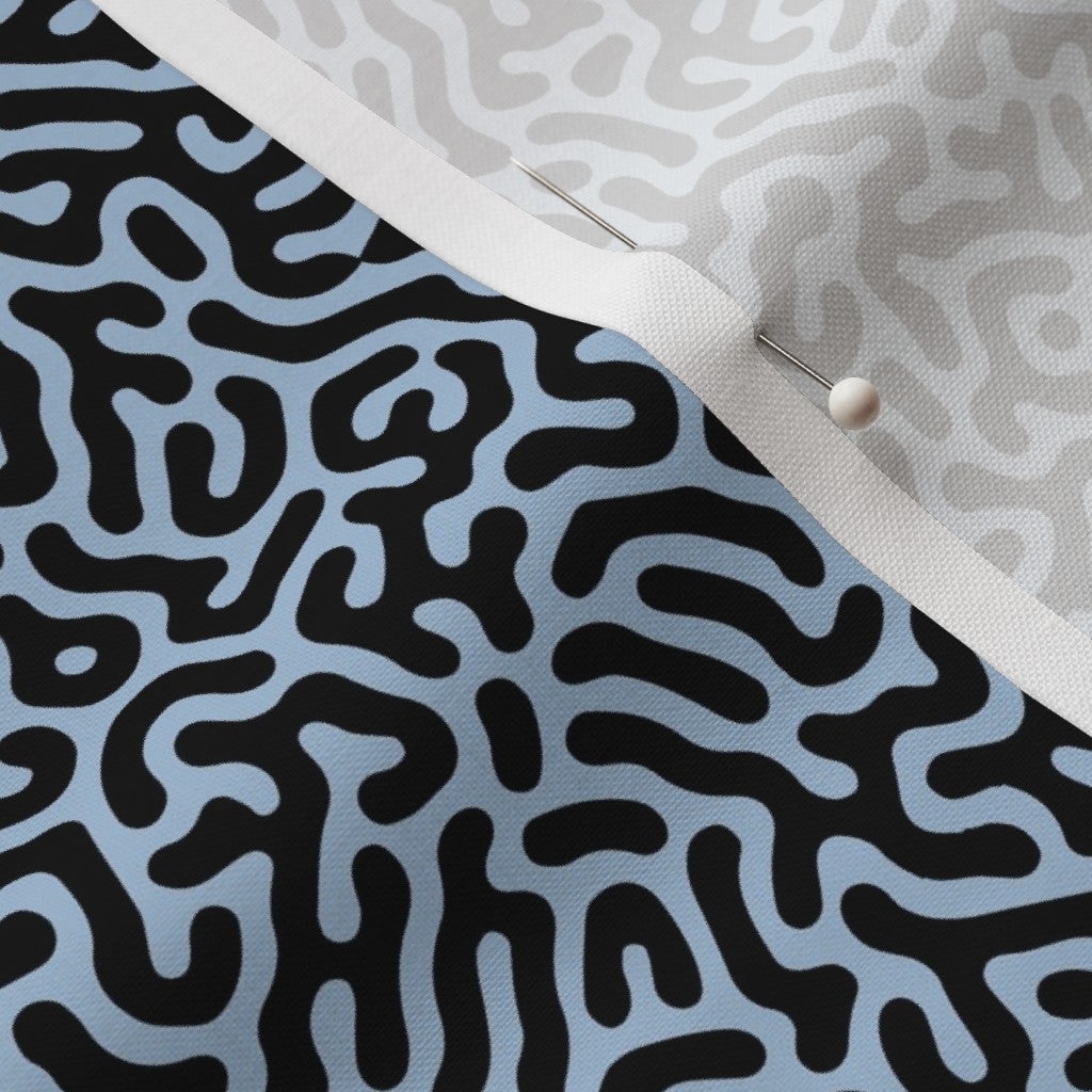 Turing Pattern I: Black + Sky Blue Printed Fabric by Studio Ten Design