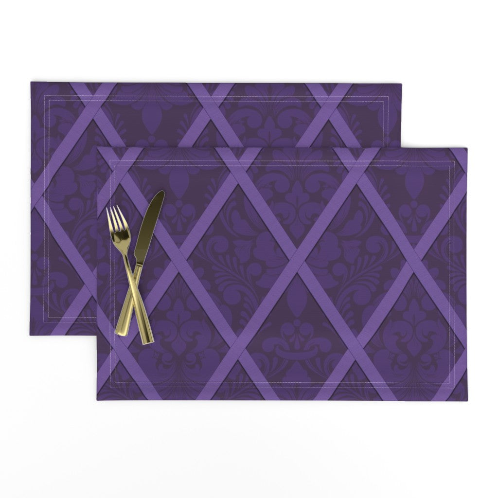 Manteles individuales de tela de damasco con cinta de ciruela