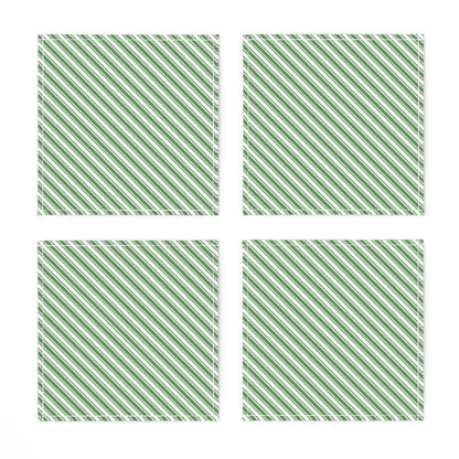 Green & White Candy Cane Stripe Cloth Cocktail Napkins