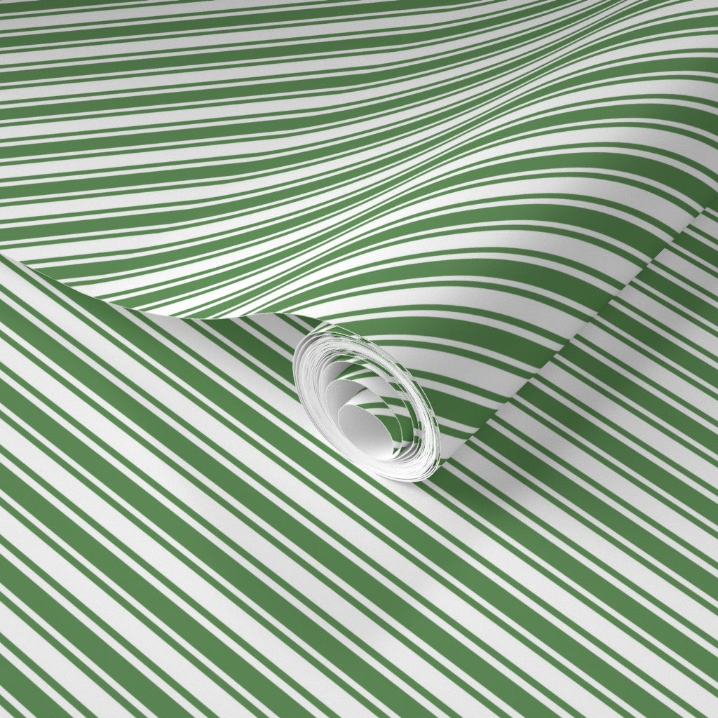 Green & White Candy Cane Stripe Wallpaper