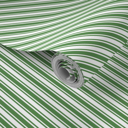 Green & White Candy Cane Stripe Wallpaper