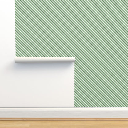 Green & White Candy Cane Stripe Wallpaper