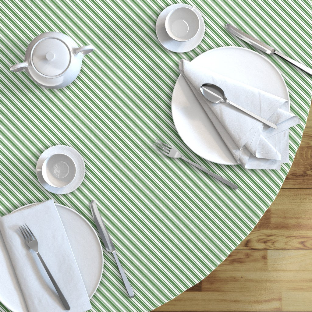 Green & White Candy Cane Stripe Round Tablecloths