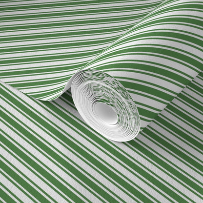 Green & White Candy Cane Stripe Wallpaper