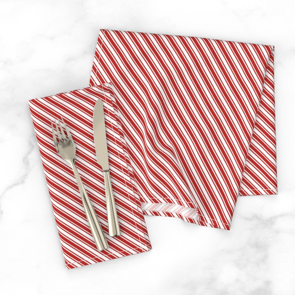Red & White Candy Cane Stripe Cloth Dinner Napkins