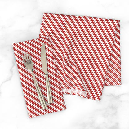 Servilletas de cena de tela con rayas de bastón de caramelo rojo y blanco