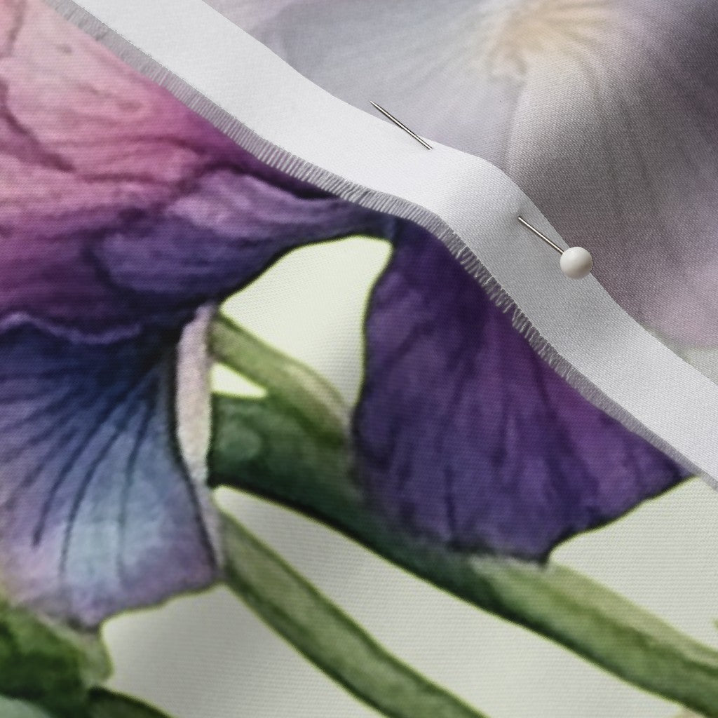 Luminous Petals Watercolor Iris Organic Cotton Sateen Printed Fabric by Studio Ten Design