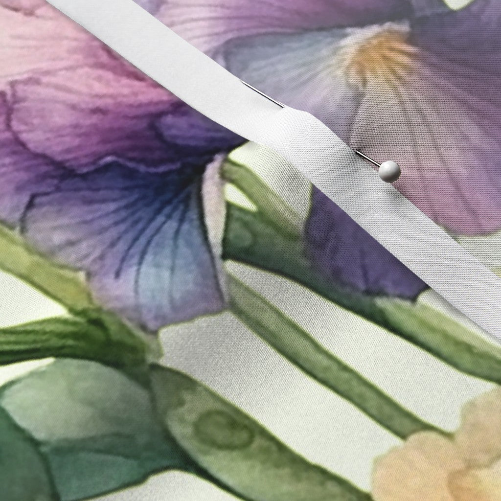Luminous Petals Watercolor Iris Satin Printed Fabric by Studio Ten Design