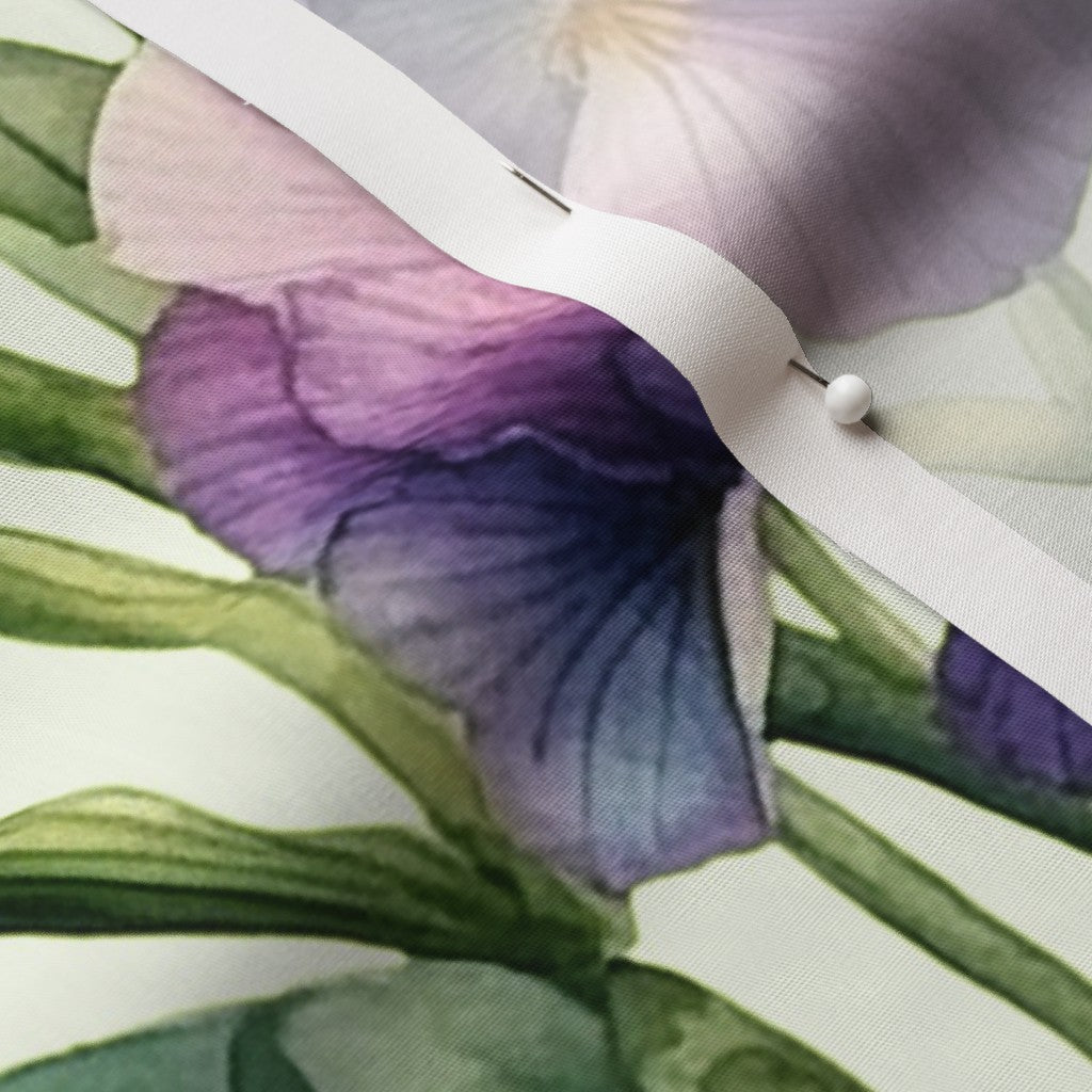 Luminous Petals Watercolor Iris Cotton Poplin Printed Fabric by Studio Ten Design