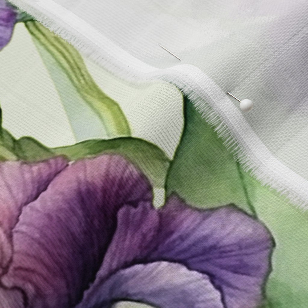 Luminous Petals Watercolor Iris Organic Sweet Pea Gauze Printed Fabric by Studio Ten Design