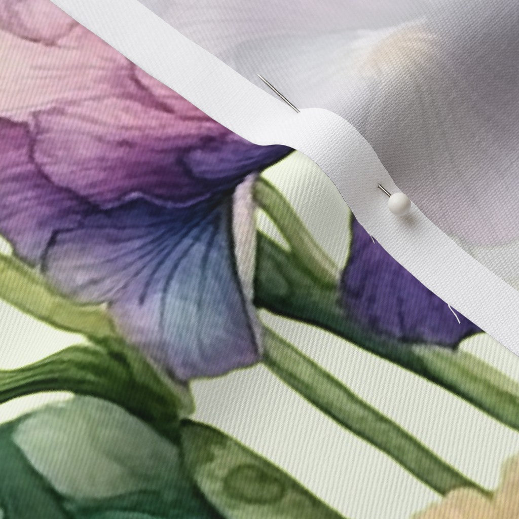 Luminous Petals Watercolor Iris Lightweight Cotton Twill Printed Fabric by Studio Ten Design
