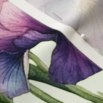 Luminous Petals Watercolor Iris Linen Cotton Canvas Printed Fabric by Studio Ten Design