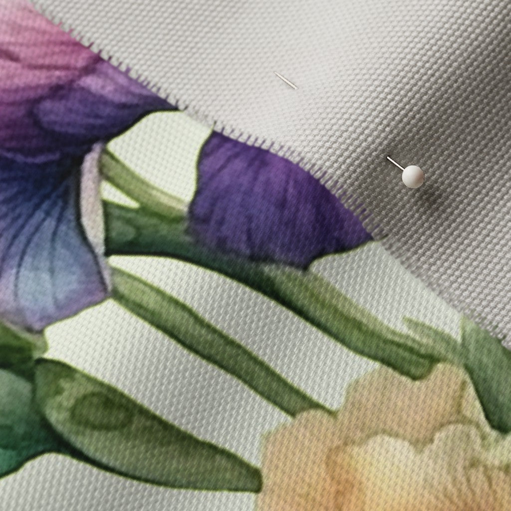 Luminous Petals Watercolor Iris Cypress Cotton Canvas Printed Fabric by Studio Ten Design