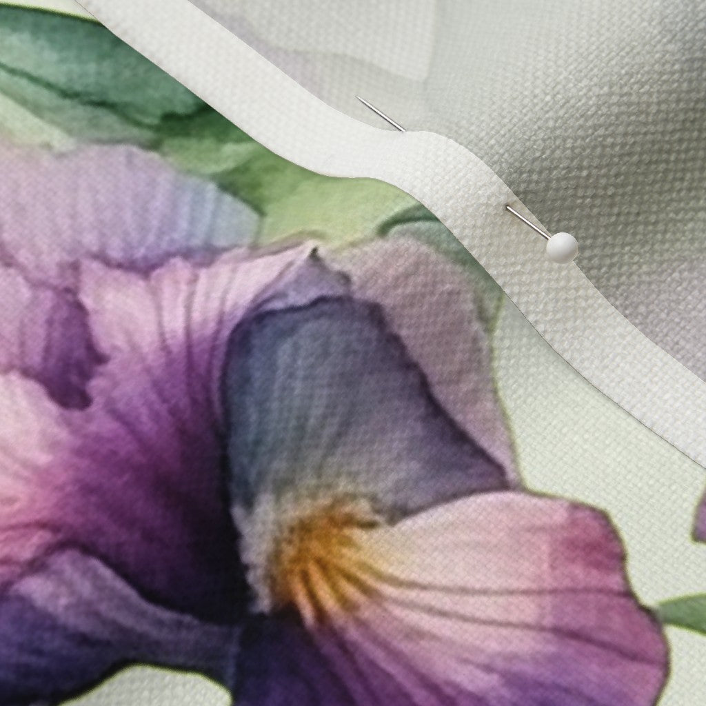 Luminous Petals Watercolor Iris Performance Linen Printed Fabric by Studio Ten Design