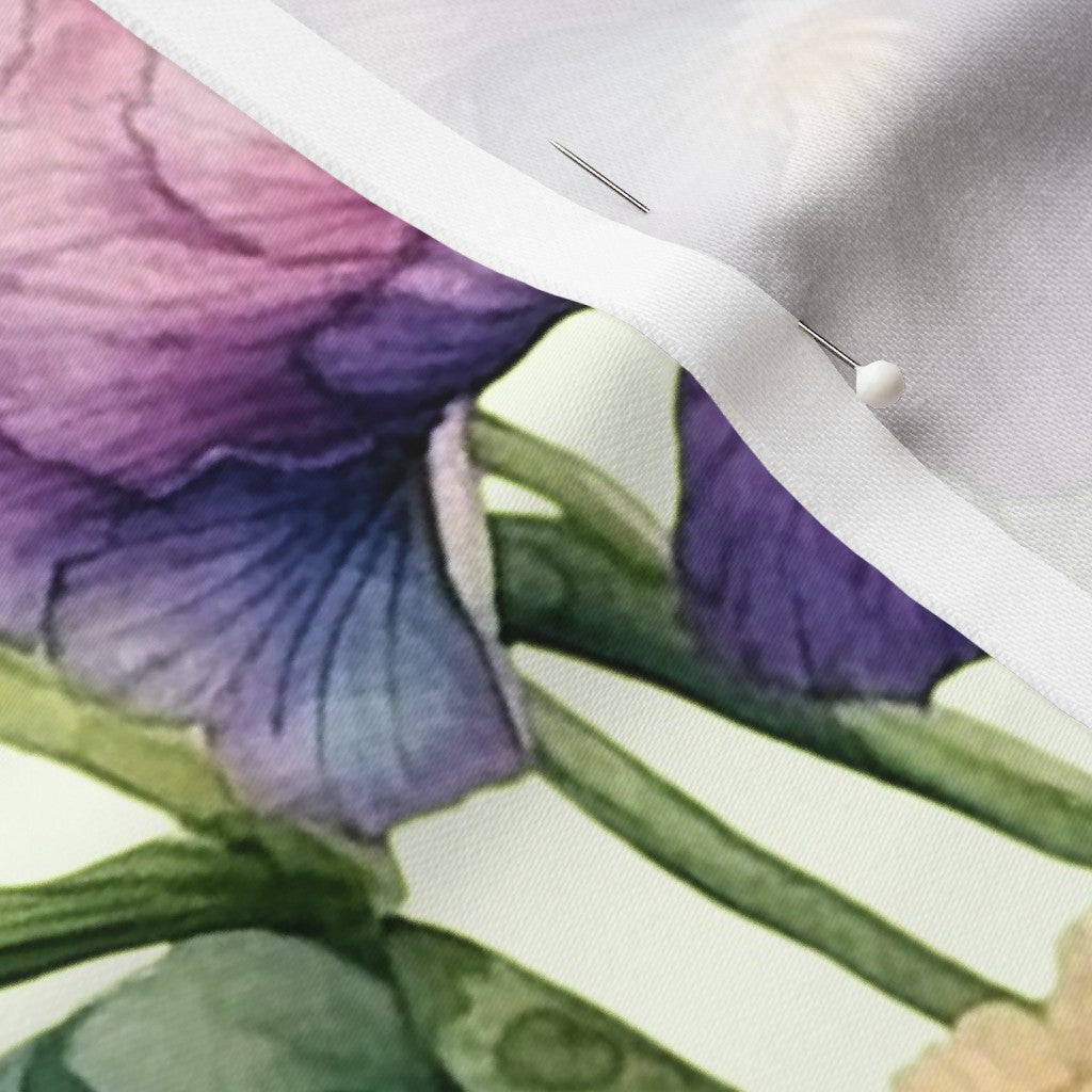 Luminous Petals Watercolor Iris Longleaf Sateen Grand Printed Fabric by Studio Ten Design