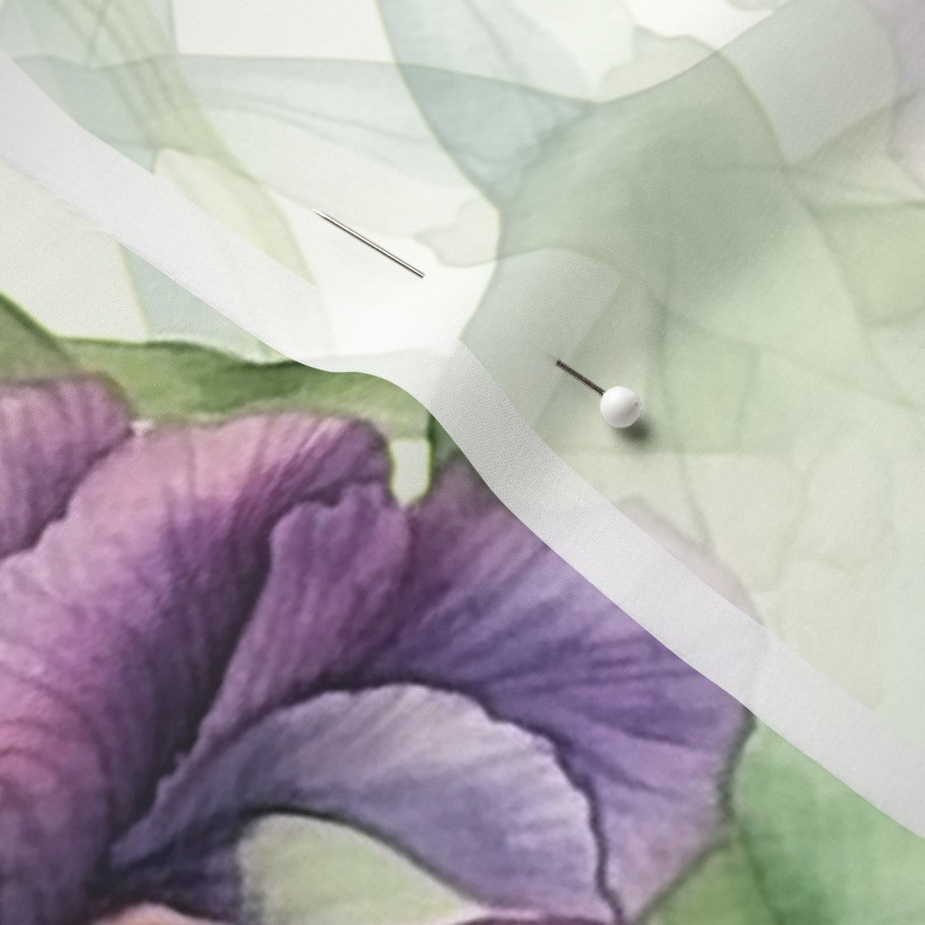 Luminous Petals Watercolor Iris Chiffon Printed Fabric by Studio Ten Design