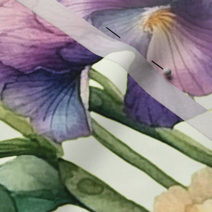 Luminous Petals Watercolor Iris Poly Crepe de Chine Printed Fabric by Studio Ten Design