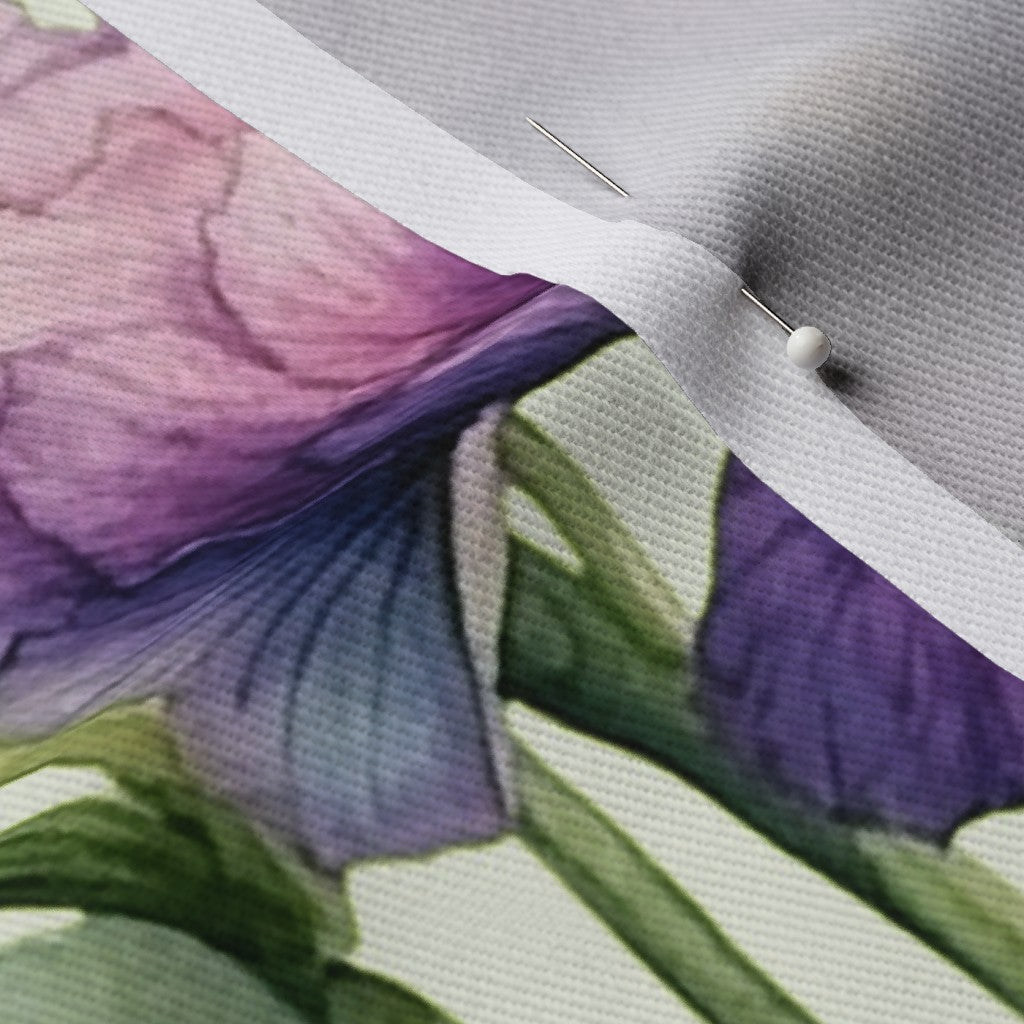 Luminous Petals Watercolor Iris Dogwood Denim Printed Fabric by Studio Ten Design