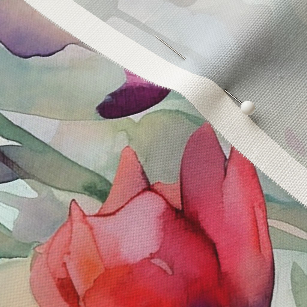Dawn Serenade Watercolor Tulips Linen Cotton Canvas Printed Fabric by Studio Ten Design