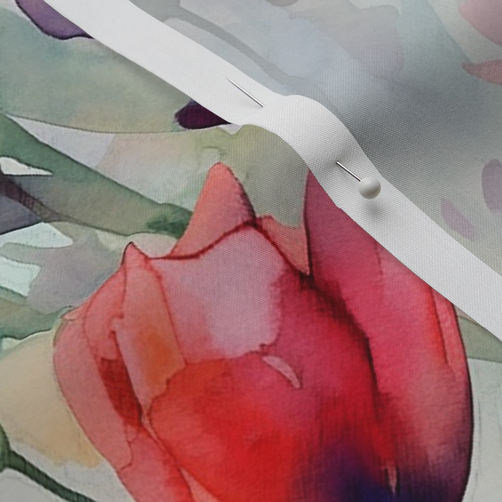 Dawn Serenade Watercolor Tulips Perennial Sateen Grand Printed Fabric by Studio Ten Design