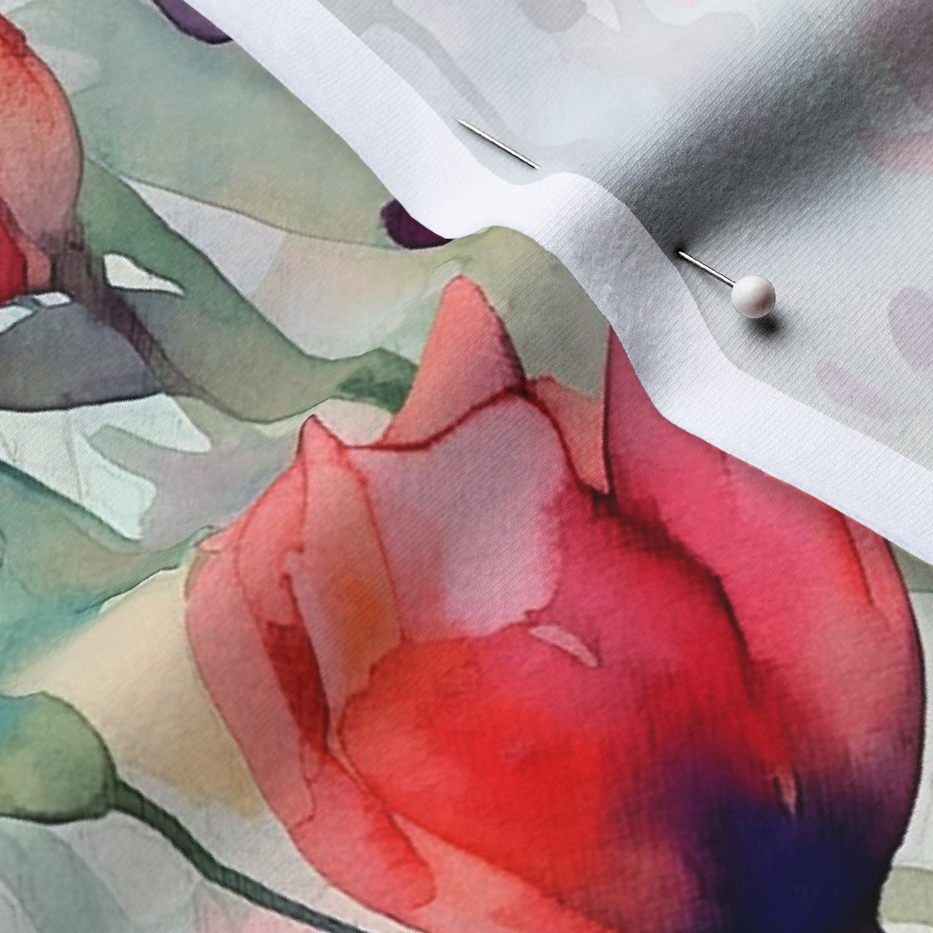 Dawn Serenade Watercolor Tulips Cotton Spandex Jersey Printed Fabric by Studio Ten Design