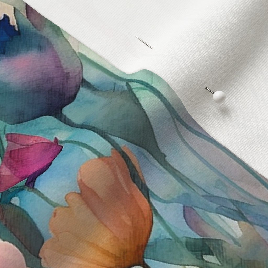 Dawn Serenade Watercolor Tulips Organic Cotton Knit Printed Fabric by Studio Ten Design