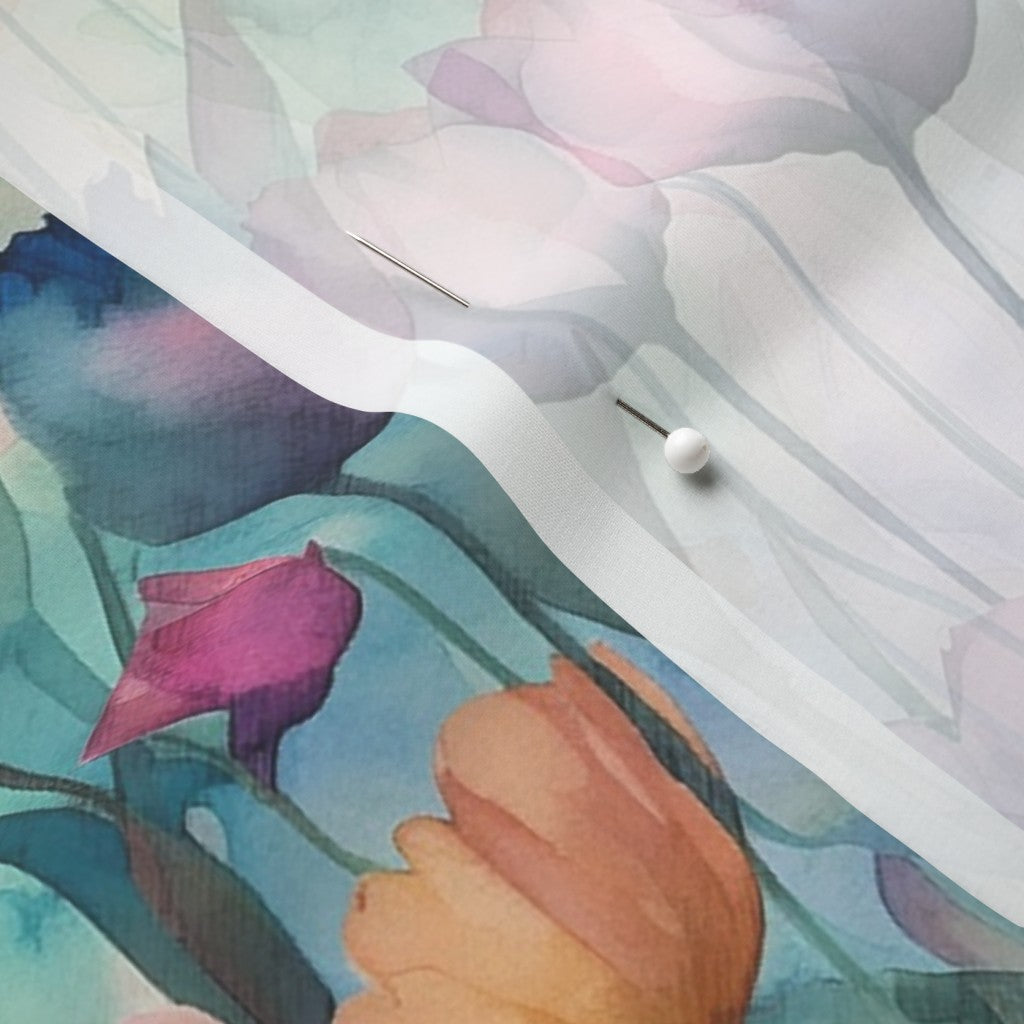 Dawn Serenade Watercolor Tulips Chiffon Printed Fabric by Studio Ten Design