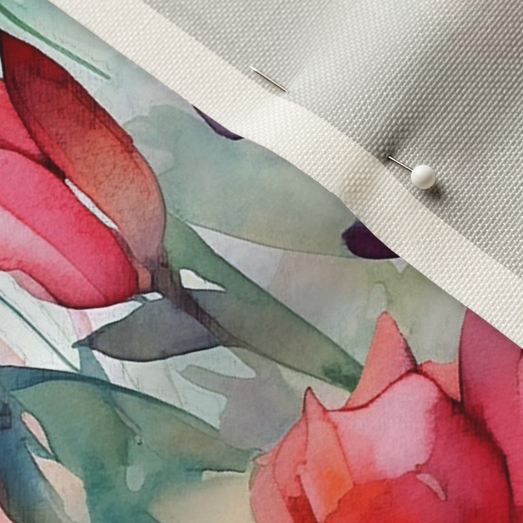 Dawn Serenade Watercolor Tulips Celosia Velvet Printed Fabric by Studio Ten Design