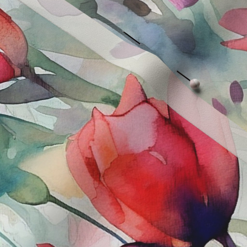 Dawn Serenade Watercolor Tulips Poly Crepe de Chine Printed Fabric by Studio Ten Design